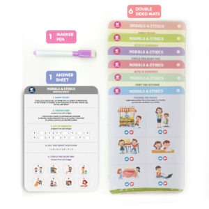 Miniwhale's Moral-O-Logy has 6 double sided mats with a marker pen and an answer sheet