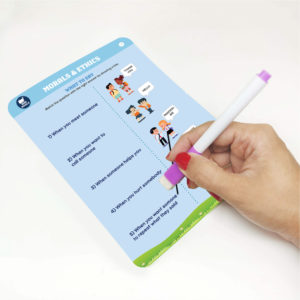 Miniwhale's Moral-O-Logy flashcard with an eraser attached with marker pen