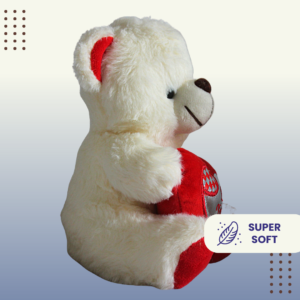 White teddy bear plushie made with high-quality materials and a red heart