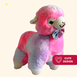 Handmade purple llama soft toy with button eyes