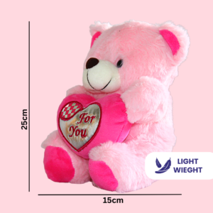 Plush pink teddy bear stuffed animal with a lovable expression and a pink heart
