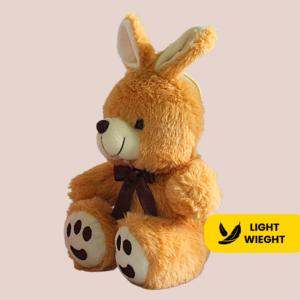 Soft brown rabbit plush toy with embroidered features