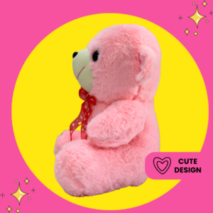 Sweet and huggable pink teddy bear with a charming smile