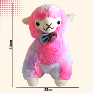 Soft purple llama plush toy with embroidered features