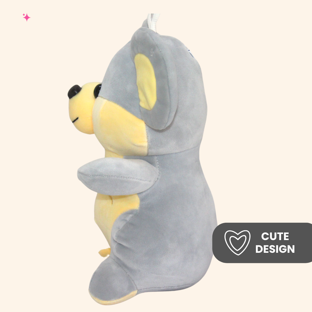 Adorable grey mouse plushie with a long tail