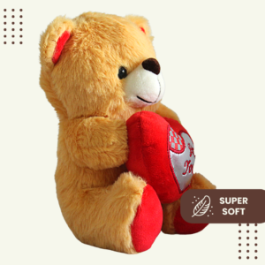 Adorable brown teddy bear plushie with embroidered features and a red heart