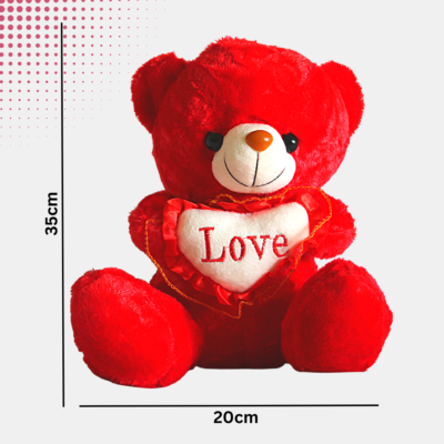 Get cozy with our red teddy bear plushie with heart.